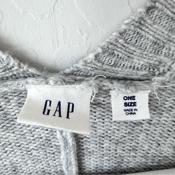 GAP Gray Western Wrap Poncho Cardigan Cape Wool Camel Hair Blend Blue Stripes - Picture 10 of 11